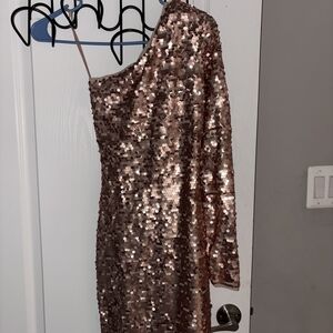 BCBGeneration Rose Gold Sequin One Shoulder Dress